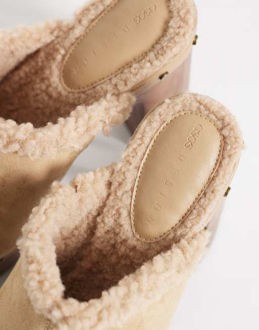 ASOS DESIGN Penny high heeled clog mules in sand suedette, 4 of 4