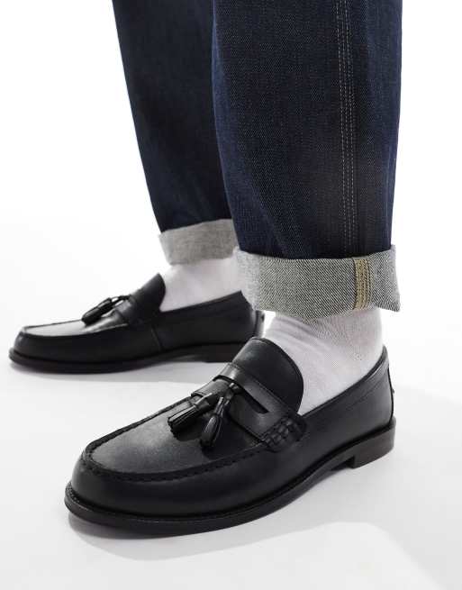 Asos black leather loafers on sale