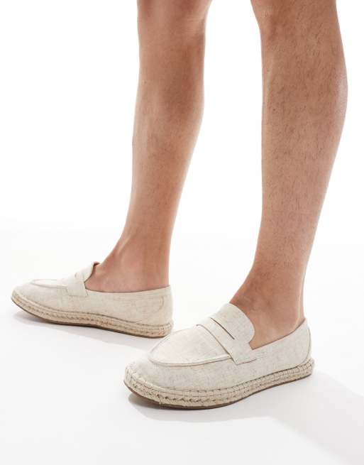 ASOS DESIGN penny loafer espadrilles in beige linen look