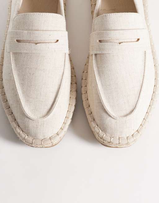 ASOS DESIGN - Penny loafer espadrilles in beige linnenlook, 2 van 4