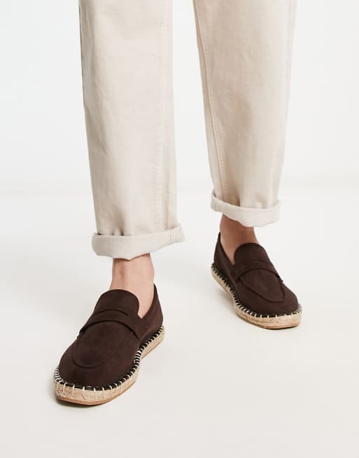 ASOS DESIGN penny loafer espadrilles in brown faux suede | ASOS