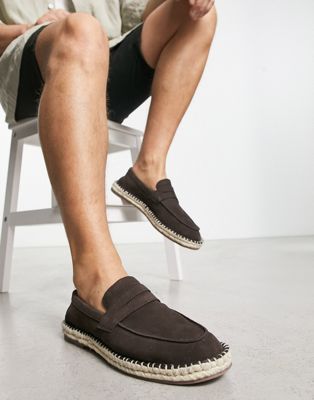 ASOS DESIGN penny loafer espadrilles in brown leather