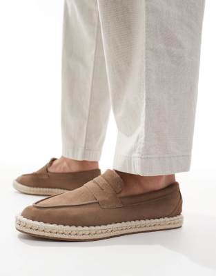  penny loafer espadrilles in brown suede