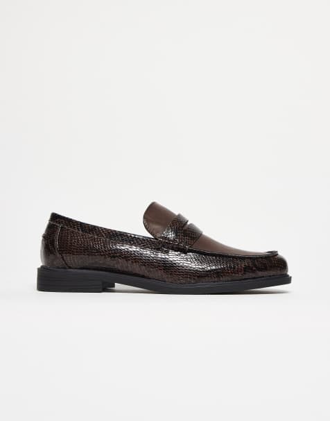 ASOS DESIGN – Penny-Loafer in Braun mit Schlangenmuster - view 1