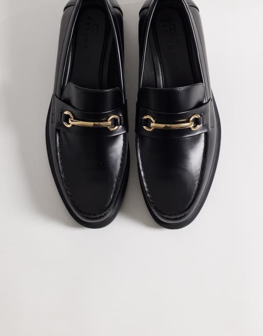 ASOS DESIGN – Penny-Loafer in Schwarz mit goldfarbener Trense, 3 von 4