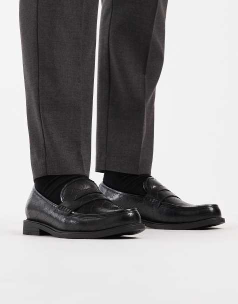 ASOS DESIGN – Penny-Loafer in Schwarz mit Webmuster - view 1