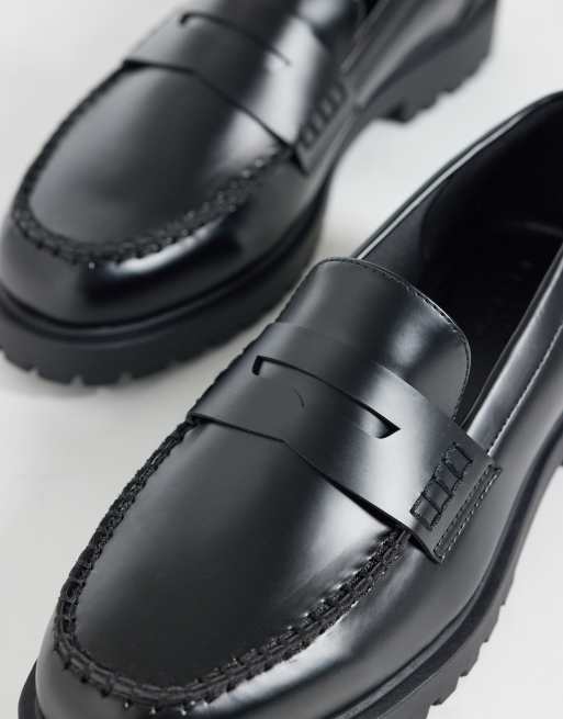 ASOS DESIGN penny loafer med räfflad sula i svart, 4 av 4