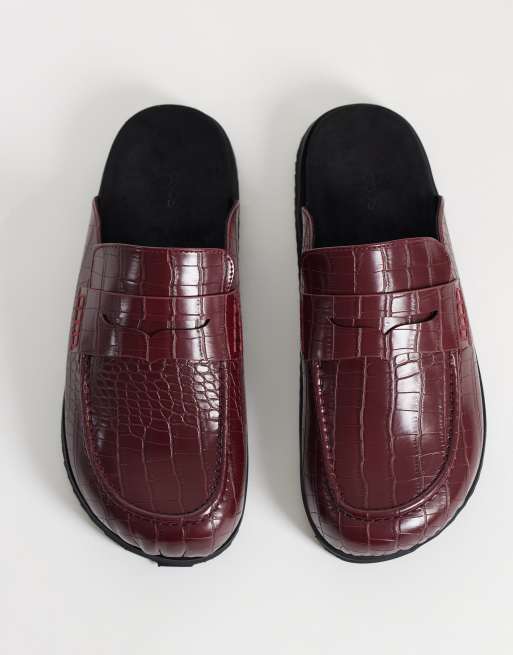 ASOS DESIGN penny loafer muiltjes in bordeauxrood croco, 2 van 5