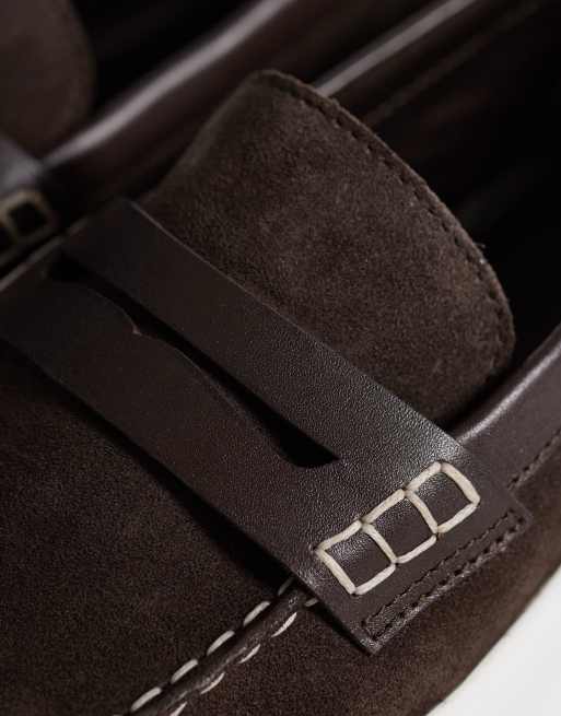 ASOS DESIGN penny loafer with cupsole in brown suede, 3 of 4