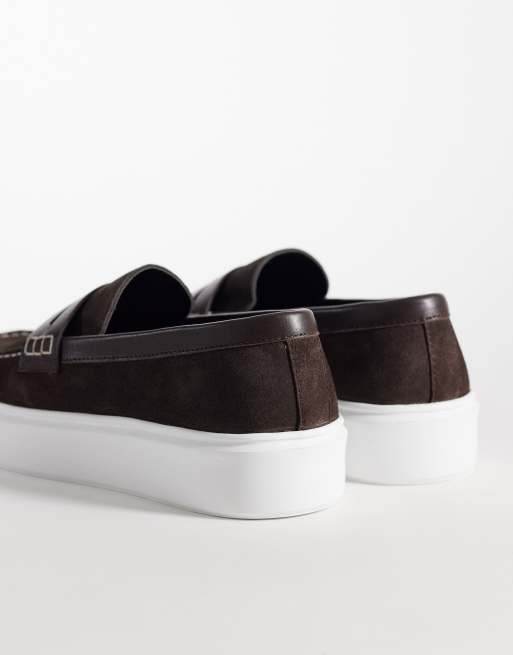 ASOS DESIGN penny loafer with cupsole in brown suede, 4 of 4