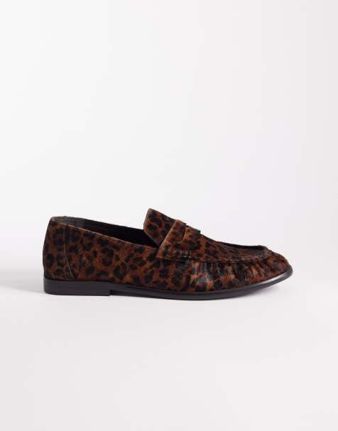 ASOS DESIGN penny loafer with ruching in leopard print pony hair - view 1