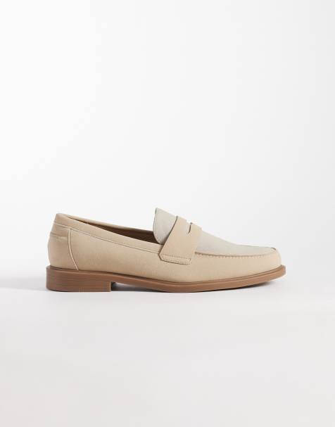 ASOS DESIGN penny loafers in beige and cream - view 1