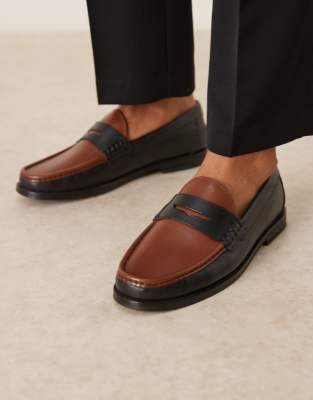  penny loafers in black and brown leather