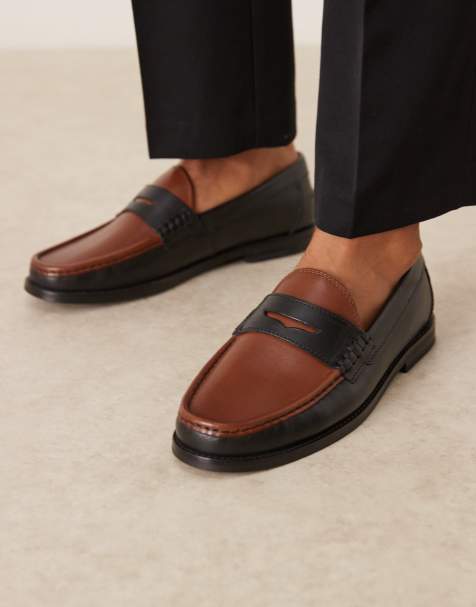 ASOS DESIGN penny loafers in black and brown leather - view 1