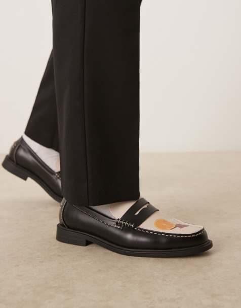 ASOS DESIGN penny loafers in black and white with print - view 1
