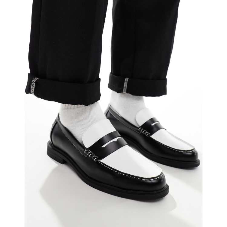 ASOS DESIGN penny loafers in black and white ASOS