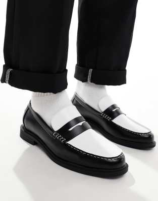 Asos Design Penny Loafers In Black And White-multi