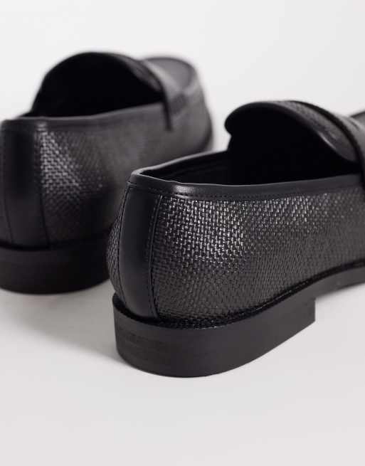 ASOS DESIGN penny loafers in black embossed texture, 4 of 4