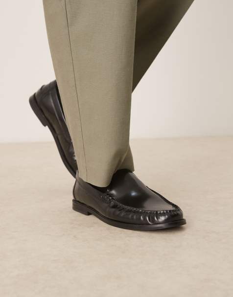 ASOS DESIGN penny loafers in black leather with ruching - view 1