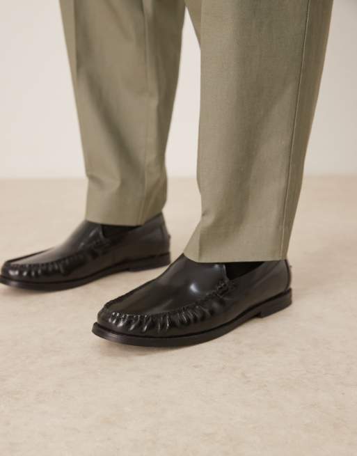 ASOS DESIGN penny loafers in black leather with ruching