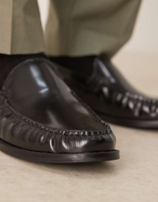 ASOS DESIGN penny loafers in black leather with ruching