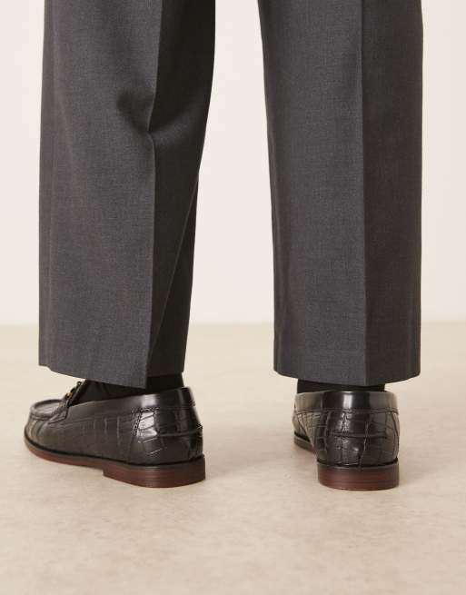 ASOS DESIGN penny loafers in black leather with snaffle, 4 of 4