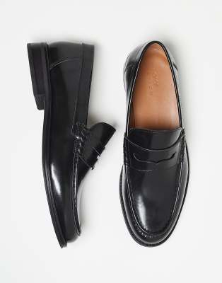 ASOS DESIGN penny loafers in black leather