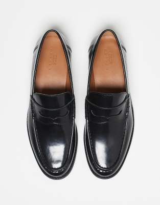 ASOS DESIGN penny loafers in black leather