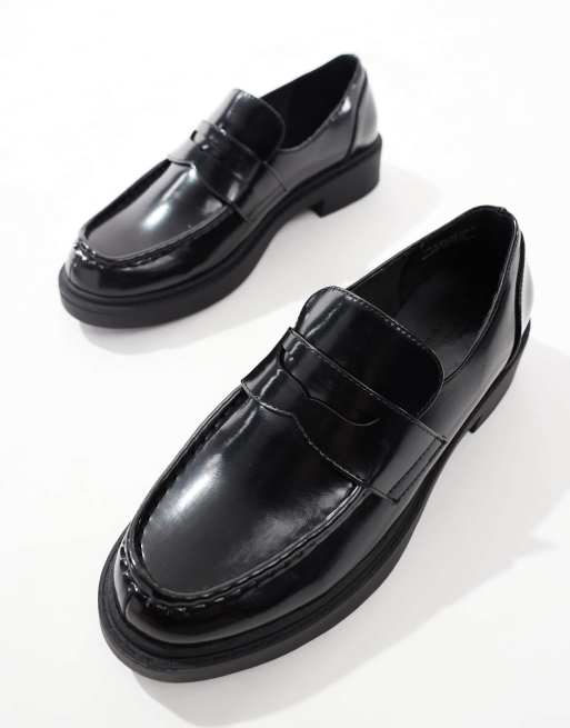ASOS DESIGN penny loafers in black patent