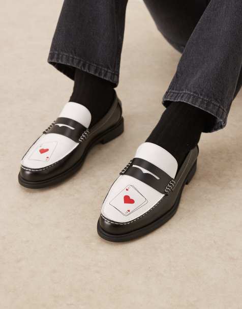 ASOS DESIGN penny loafers in black with cards print - view 1