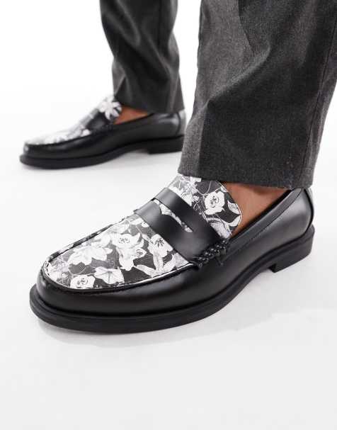 ASOS DESIGN penny loafers in black with floral apron - view 1