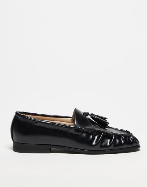 ASOS DESIGN penny loafers in black with fringing - view 1