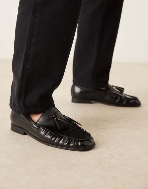ASOS DESIGN penny loafers in black with fringing - view 1