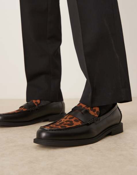 ASOS DESIGN penny loafers in black with leopard print - view 1