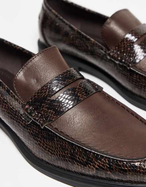 ASOS DESIGN penny loafers in brown and faux snake, 2 of 3