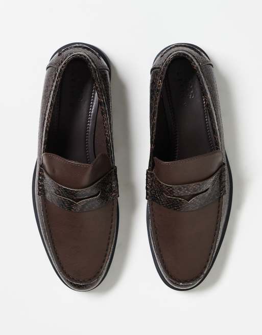 ASOS DESIGN penny loafers in brown and faux snake, 3 of 3