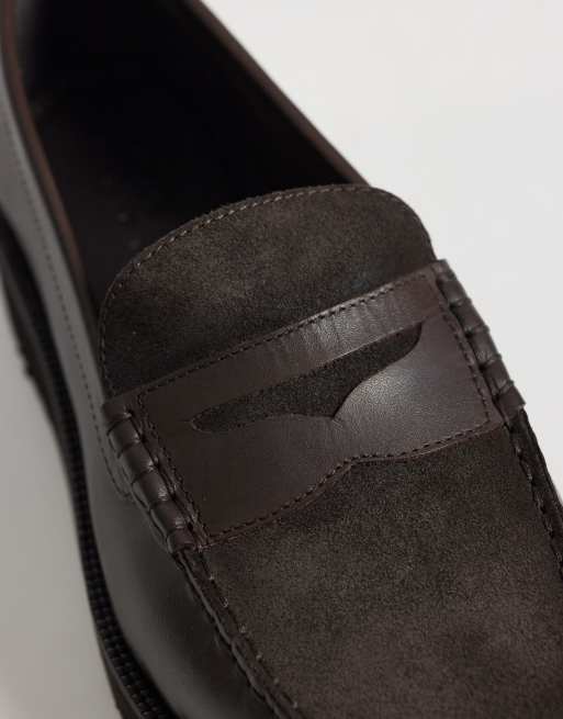 ASOS DESIGN penny loafers in brown leather and suede mix, 3 of 4