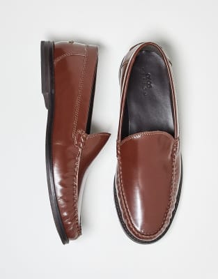 ASOS DESIGN penny loafers in brown leather with ruching