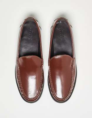 ASOS DESIGN penny loafers in brown leather with ruching