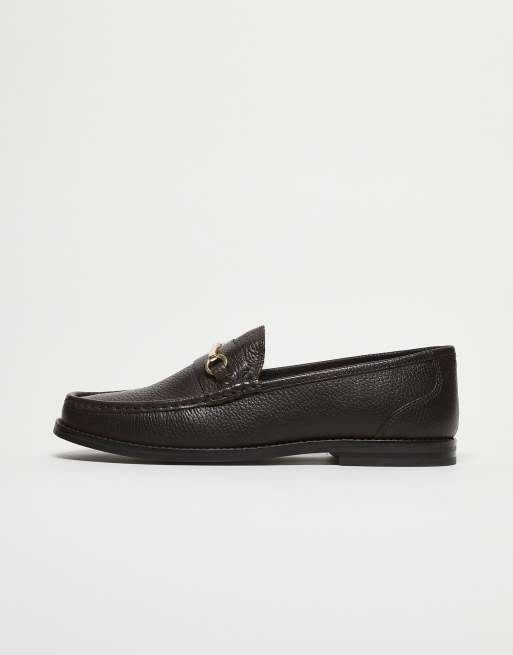 ASOS DESIGN penny loafers in brown leather with snaffles