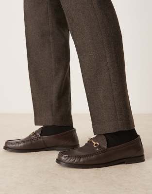 penny loafers in brown leather with snaffles