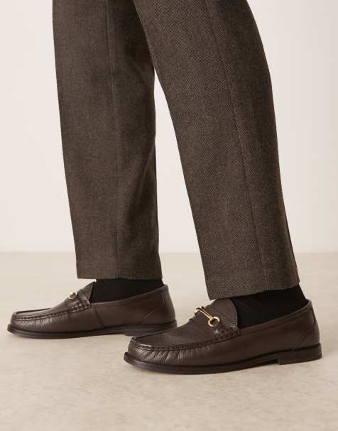 ASOS DESIGN penny loafers in brown leather with snaffles - view 1