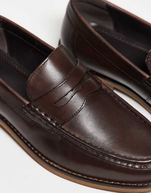 ASOS DESIGN - Mocassini college marroni in pelle