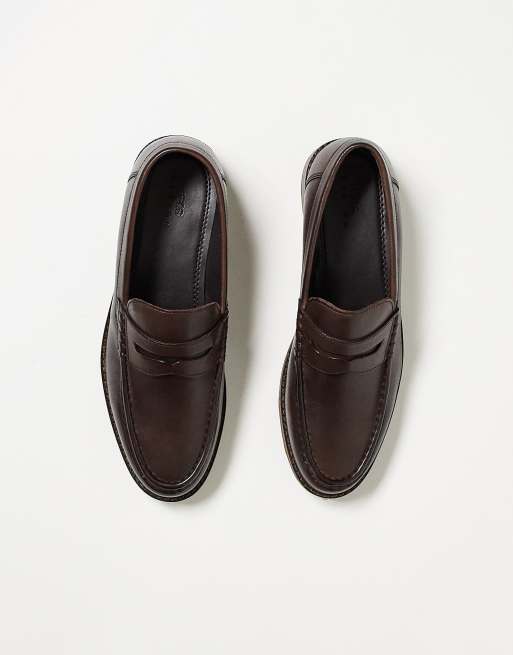 ASOS DESIGN - Mocassini college marroni in pelle
