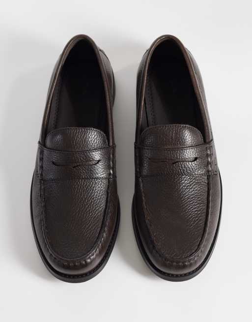 ASOS DESIGN penny loafers in brown tumbled leather, 2 of 4
