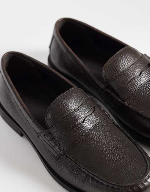 ASOS DESIGN penny loafers in brown tumbled leather, 3 of 4