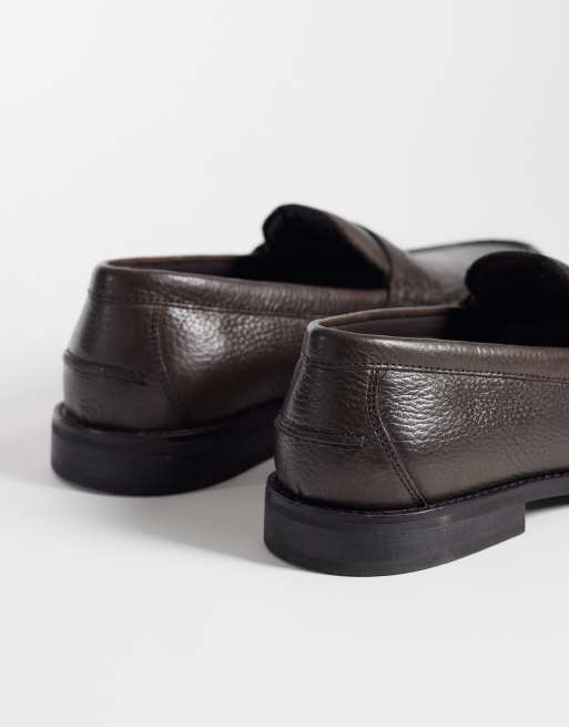 ASOS DESIGN penny loafers in brown tumbled leather, 4 of 4