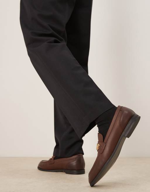 ASOS DESIGN penny loafers in brown with gold hardware ASOS