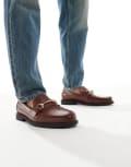 [ASOS DESIGN] ASOS DESIGN penny loafers in brown with gold snaffle 40.5 BROWN