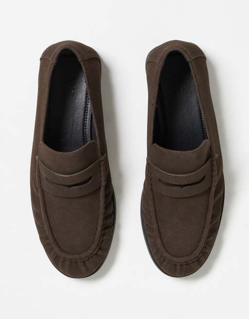 ASOS DESIGN penny loafers in brown with ruching, 3 of 3